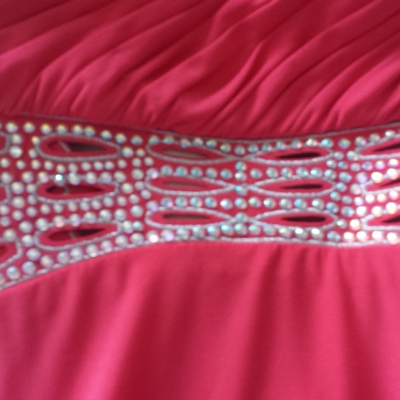 NWT David's Bridal One Shoulder Cut Out Silver Rhinestone Waist Coral Dress 0 - Picture 6 of 9